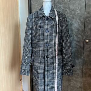 Men's Navy Blue and Gray Plaid Coat